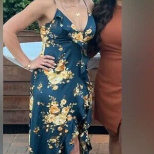 Floral High-Low Dress, High Knee Slit - Size M